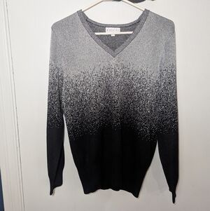 Sparkle V-Neck Sweater in Black and Silver Ombre